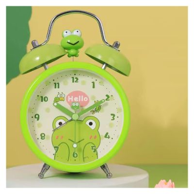 HEXEH Alarm Clock Frog Alarm Clock for Kids, Green Twin Bell Alarm Clock for Bedroom Decoration, Loud Analog Alarm Clock for Toddlers Small Clocks (Color : A)