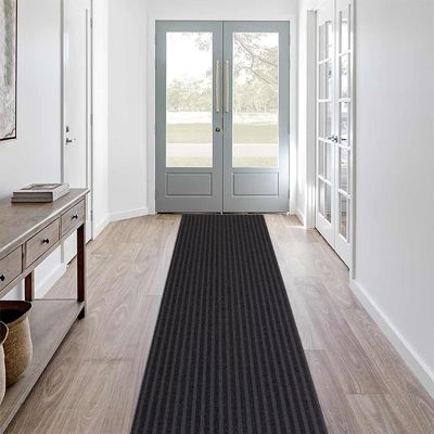 LITA Heavy Duty Hallway Runner Rug,Custom Size Non-Slip Backing Area Rug Runner,Outdoor Indoor Carpet Door Mat for Floor Entryway Kitchen Laundry Balcony Garage, Gray Stripe, 4' x 39'