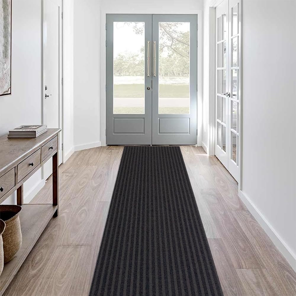 LITA Heavy Duty Hallway Runner Rug,Custom Size Non-Slip Backing Area Rug Runner,Outdoor Indoor Carpet Door Mat for Floor Entryway Kitchen Laundry Balcony Garage, Gray Stripe, 4' x 39'