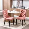 DESIGNER97 Modern Classic High-end Velvet Dining Chair Set of 2, Tufted Solid Wood Contemporary Upholstered with Wood Legs Nailhead Trim, Rivet, Pink view 1
