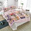 3 Piece Bedding Set,Valentine's Day Roses Flowers Lavender Breathable Duvet Cover Super Soft Pillow Shams,Pastoral Plants Pink White Check Washable Bed Sets All Seasons for Bedroom Dorm Hotel RV view 1