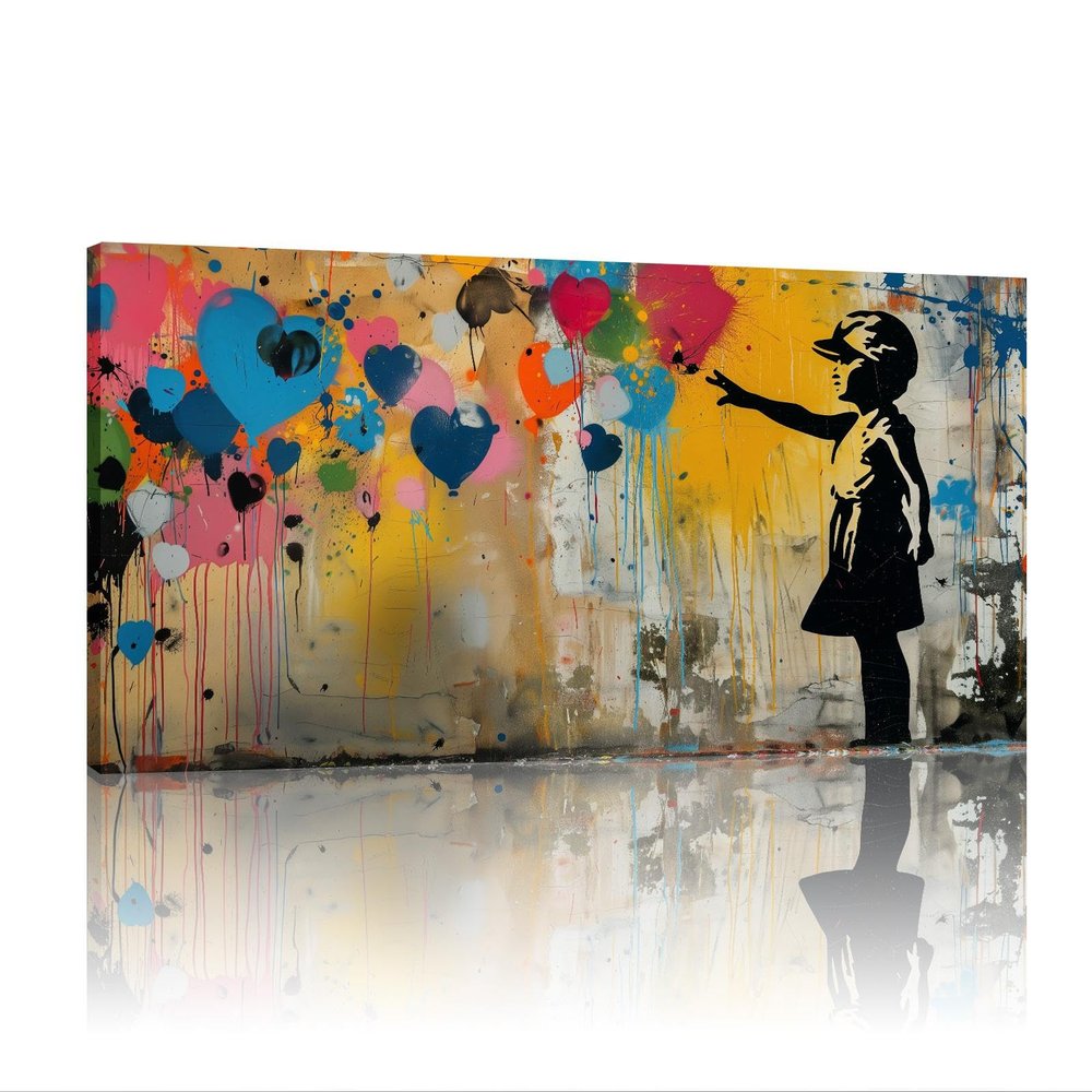 XDPBLM Canvas Paintings Wall Art Banksy Grafitti Girl with Red Balloon Modern Large Love Giclee Pictures Print Artwork for Dining Room Home Office Decor 29x59inch/75x150cm Inner-Frame