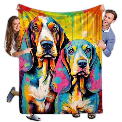 365CUSGIFTS - Basset Hound 1 Abstract Colorful Warm Plush Blankets for All Season, Fleece Blankets and Sherpa Blanket, Super Soft Cozy Blankets Blanket for Bed