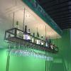 Hanging Wine Rack with Glass Holder and Shelf, Ceiling Mounted Wine Glass Rack Height Adjustable Industrial Hanging Wine Bottle Holder, Black Metal Iron Ceiling Bar Decoration Shelf ( Size : L 180cm/7 view 1
