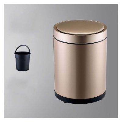 SKipdr Garbage Recycling Bin Smart Home Electric Trash Cans Touchless Metal Kitchen Garbage Bin with Lid Round Waterproof Trash Can (Color : Single Barrel Type, Size : 6L)
