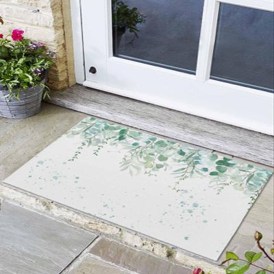 Bathroom Rugs,Summer Watercolor Branches Kitchen Rug Non-Slip Rubber Backing Doormat,Rustic Spring Eucalyptus Leaves Absorbent Bath Mat Washable Floor Mats for Bedroom Entryway 18x30in