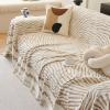 ROOMLIFE Thicked Striped Couch Cover with Tassel Khaki Chenille Sofa Cover Blanket for Sectional Sofa, Soft Sofa Slipcovers for L Shaped Love Seat 2-3 Cushion Couch Anti Slip Sofa Protector, 71"x134" view 2