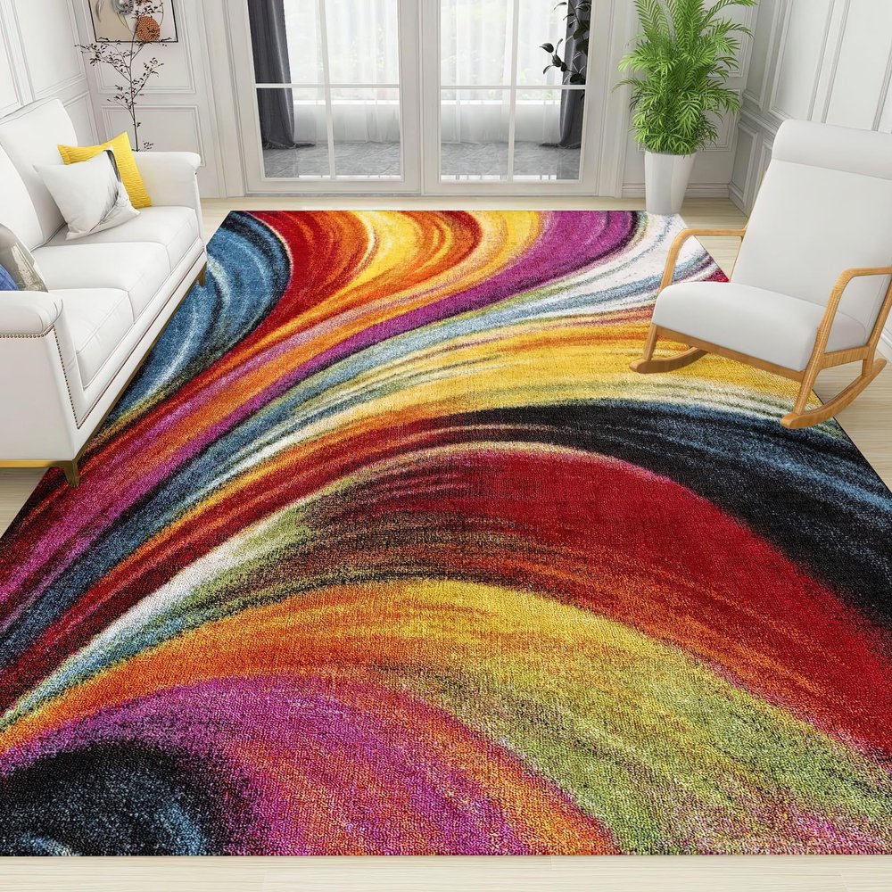 3x6 Runner Rugs Iridescent Retro Abstract Art Bedside Rug, Multicolor Hurricane Laundry Rug with Non Slip Backing for Bedroom Kitchen Sink Front Door Entryway Indoor