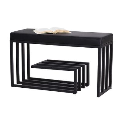 3-Tier Shoe Rack Bench - Black Metal Frame Entryway Shoe Bench with Storage and Padded Seat - Shoe Organizer for Entryway Bedroom Hallway