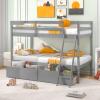 Giantex Bunk Bed Twin Over Twin with 2 Storage Drawers, Solid Wood Bed Frame with Convertible Storage Cube, Safety Guardrails & Ladder, No Box Spring Needed, Twin Bunk Beds for Kids Teens (Grey) view 3