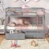 Giantex Bunk Bed Twin Over Twin with 2 Storage Drawers, Solid Wood Bed Frame with Convertible Storage Cube, Safety Guardrails & Ladder, No Box Spring Needed, Twin Bunk Beds for Kids Teens (Grey) view 4
