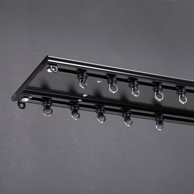 Double Track Curtain Rail Ceiling Mount, Heavy Duty Windows Drapes Pole for Living Room/Bedroom, 7ft 10ft 12ft 20ft Conjoined Curtain Track (Color : Black, Size : 1.5m (4.9ft))