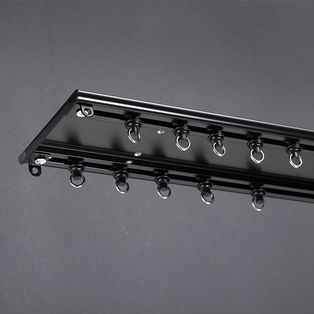 Double Track Curtain Rail Ceiling Mount, Heavy Duty Windows Drapes Pole for Living Room/Bedroom, 7ft 10ft 12ft 20ft Conjoined Curtain Track (Color : Black, Size : 1.5m (4.9ft))