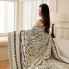 ROOMLIFE Thicked Striped Couch Cover with Tassel Black Chenille Sofa Cover Blanket for Sectional Sofa, Soft Sofa Slipcovers for L Shaped Love Seat 2-3 Cushion Couch Anti Slip Sofa Protector, 71"x150" view 2