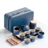 APLUSH Ceramic Tea Set, Portable Adult Travel Gongfu Tea Set Modern Simple Living Room Tea Set with 6 Tea Cups,Tea Set Gift for Home,Outdoor,Business,Dark Blue 2,Blue Bag view 1