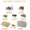 APLUSH Ceramic Tea Set, Portable Adult Travel Gongfu Tea Set Modern Simple Living Room Tea Set with 6 Tea Cups,Tea Set Gift for Home,Outdoor,Business,Dark Blue 2,Blue Bag view 4