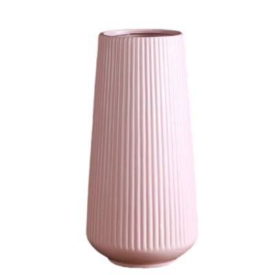 DECORN Ceramic Vase for Flowers, Decorative Vase for Pampas Grass, Modern Minimalist Vase for Home Living Room Dining Table Farmhouse Office Decor,Pink-6.3x12in