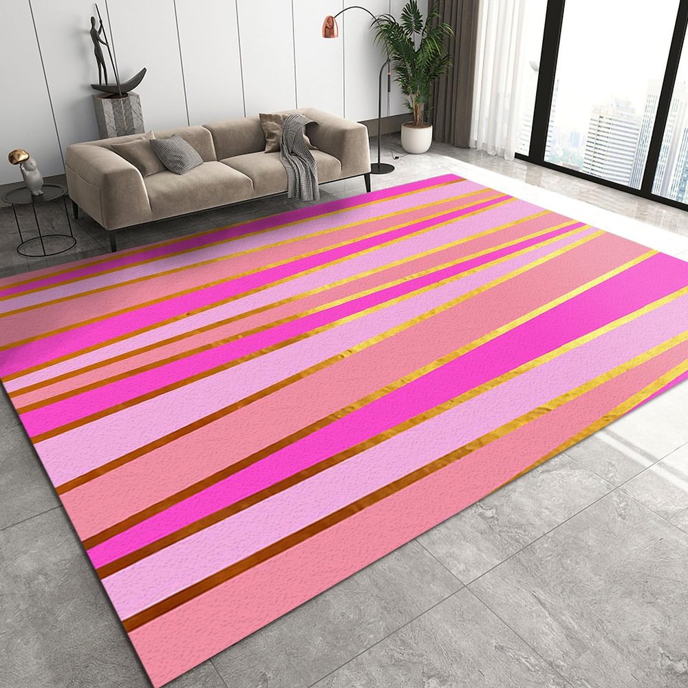 2x4 Runner Rugs Cute Pink and Purple Stripes Fit Under Door Rugs for Entryway, High-Grade Gold Foil Lines Kitchen Runner Rug Soft Non Slip Washable for Sink Entryway Hallways Indoor
