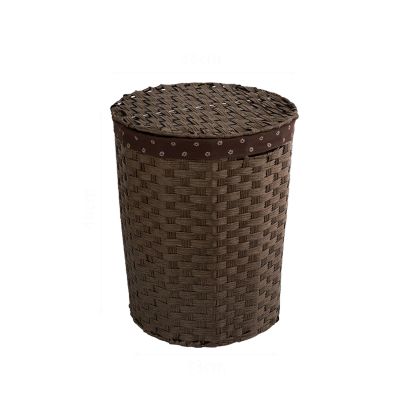 SYALEO Round Laundry Hamper w/Lid & Removable Liner Handwoven Imitation Rattan Laundry Basket PP Dirty Clothes Toy Storage Basket for Living Room