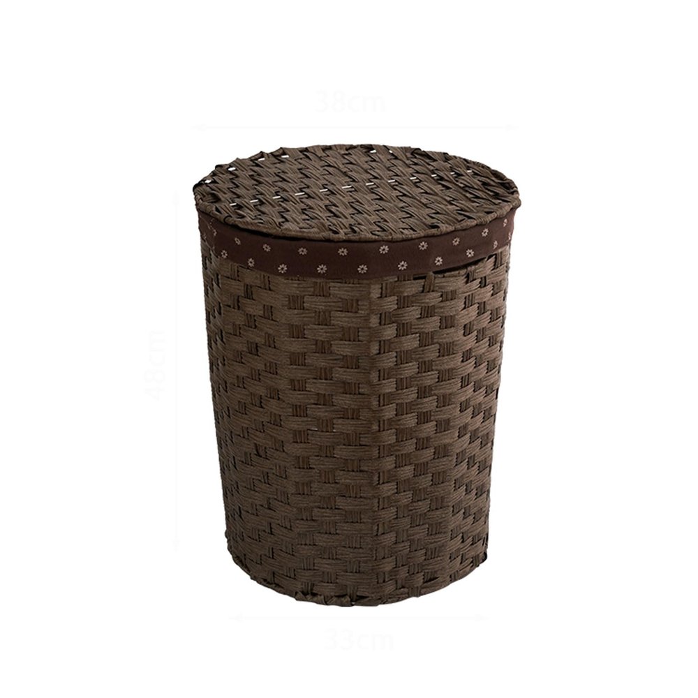 SYALEO Round Laundry Hamper w/Lid & Removable Liner Handwoven Imitation Rattan Laundry Basket PP Dirty Clothes Toy Storage Basket for Living Room