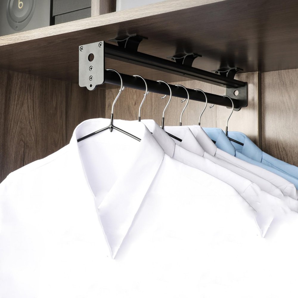 Heavy Duty Extendable Pull Out Clothes Rod, Wardrobe Hanger with Sliding Rail, Adjustable Clothing Organizer Holder, Large load-bearing capacity, up to 25kg(11.6in/29.5cm)