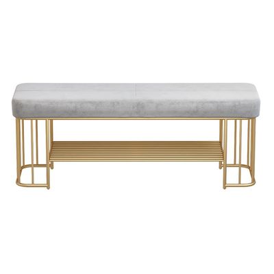 Upholstered Shoe Bench 2 Tier Shoe Rack Entryway Ottoman Bench for Living Room Metal Frame Shoe Rack Bench Elegant Storage Solution