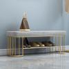 Upholstered Shoe Bench 2 Tier Shoe Rack Entryway Ottoman Bench for Living Room Metal Frame Shoe Rack Bench Elegant Storage Solution view 2
