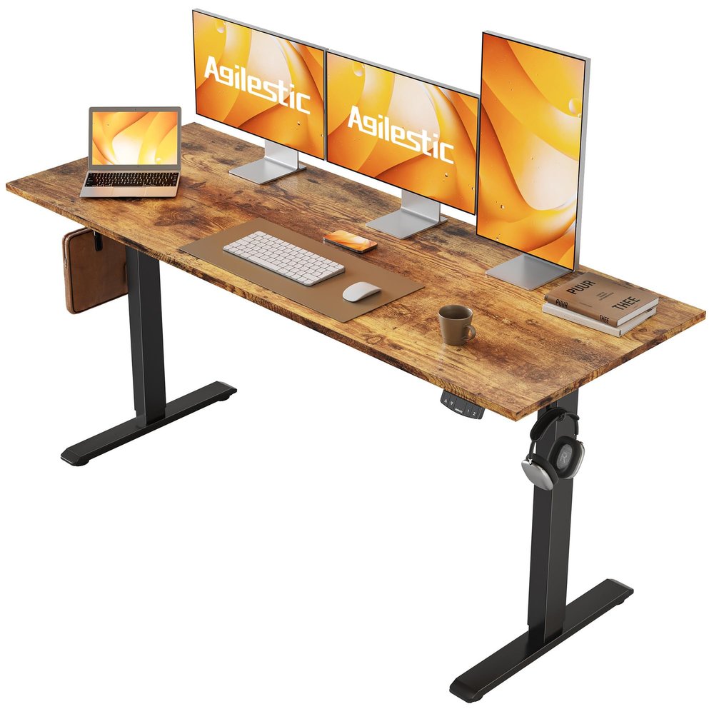 Agilestic Electric Standing Desk, 60 x 24 Inches Height Adjustable Desk, Sit Stand up for Work Office Home, Ergonomic Rising Computer Table with Memory Preset, Rustic Brown