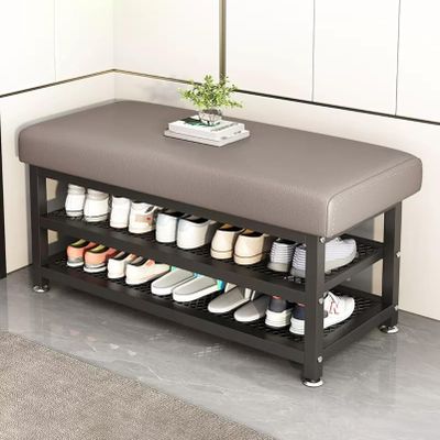 FUYAO Metal Shoe Storage Bench for Small Spaces - Entrance Bench with Shoe Rack, Hallway Bench with Storage and Seating for Organizing