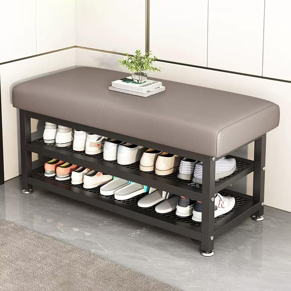 FUYAO Metal Shoe Storage Bench for Small Spaces - Entrance Bench with Shoe Rack, Hallway Bench with Storage and Seating for Organizing