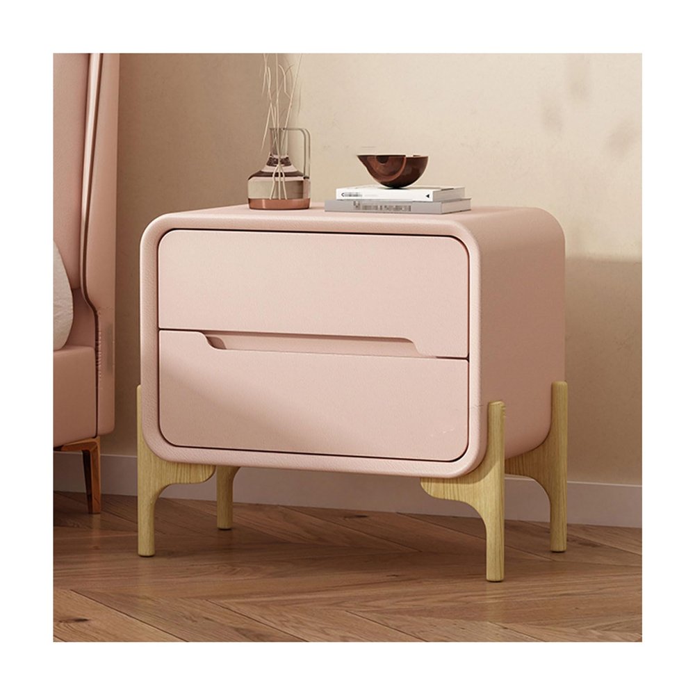 JITEM Modern Nightstand Wooden Hidden 2 Drawer Bedside Table w/Solid Wood Feets Microfiber Leather End Side Table MDF Night Stand Bedroom Cabinet