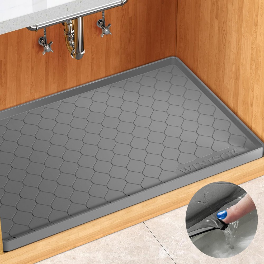 Winisok Silicone Under Sink Mat 22" x 19", Kitchen Essentials and Gadgets, Shelf Liner and Cabinet Protector, Home Organizers and Storage, Waterproof Bathroom Tray