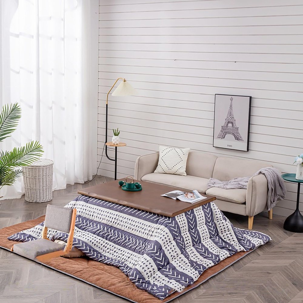 Coffee Desk, With Hide Hanging Heater, Kotatsu Heated Table, Foldable Wood Table, Bedroom Tatami Heated Stove, Foot Warmer Coffee Table, 4PCS Set Include Table Blanket/Pad/Heater/Wood Table (Color :