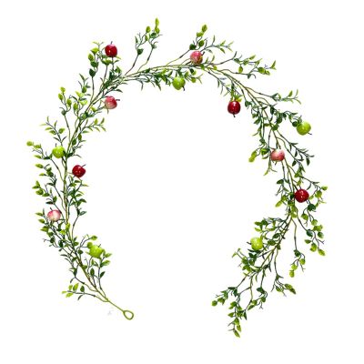 BEIJIALY Artificial Vines Fake Greenery Garland, Spring Summer Faux Fruit Vine Garlands, Hanging Plant Greenery Fruit Garland for Front Door Mantle Wedding Decor(Green Apple)