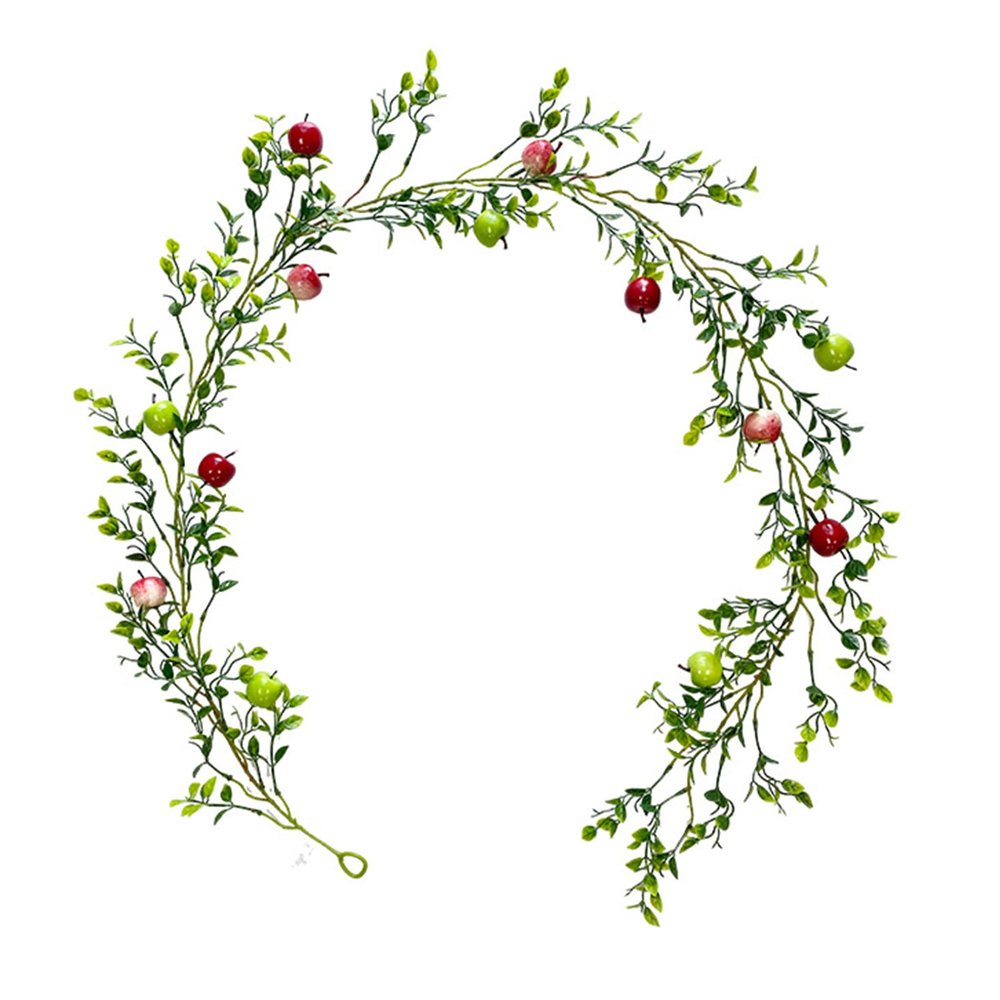 BEIJIALY Artificial Vines Fake Greenery Garland, Spring Summer Faux Fruit Vine Garlands, Hanging Plant Greenery Fruit Garland for Front Door Mantle Wedding Decor(Green Apple)