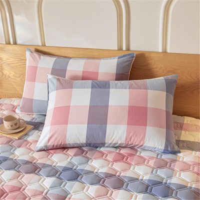 LMXSHJI Fitted Sheet Quilted Layer Cotton Fabric Mattress Protector Elastic Band Fixation Single Double Multiple Specifications (Color : Pink Plaid, Size : 19" x 29"/48x74cm/Pillowcase x 2)