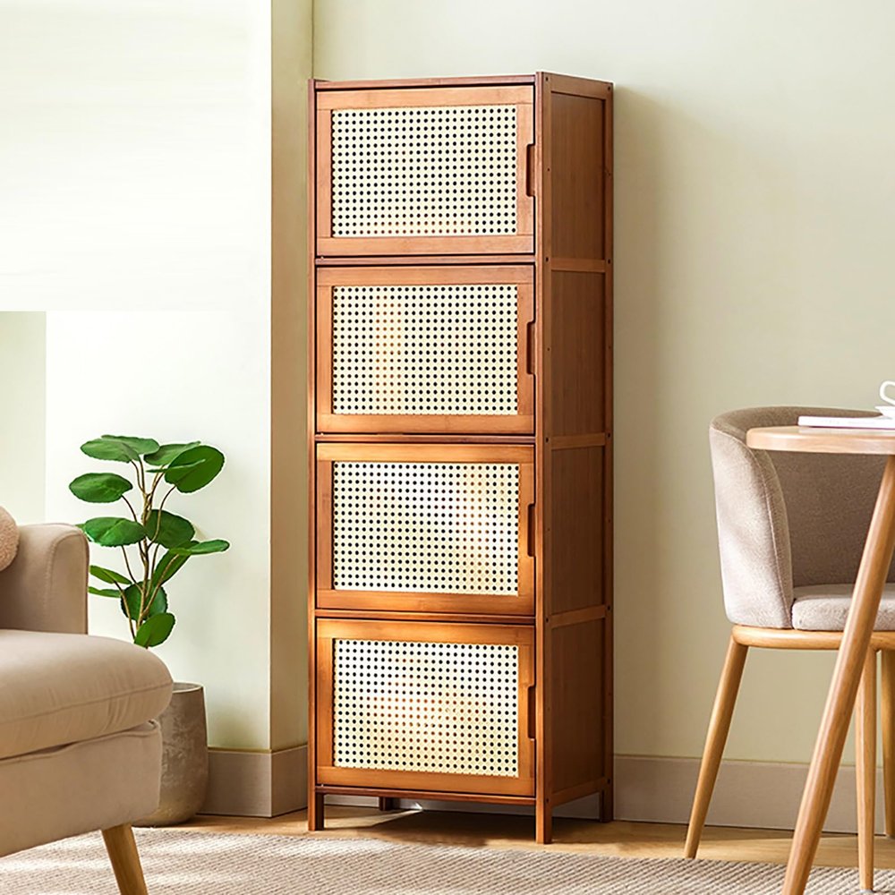 MAAOBR Display Cabinet with Acrylic Door, 2/3/4 Tier Bamboo Curio Cabinet for Collectibles, Figures & Books, Modern Display Shelf Bookcase for Living Room Bedroom(C,4th Floor)