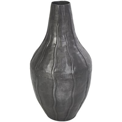 Deco 79 Metal Decorative Vase Snakeskin Inspired Centerpiece Vase with Dimensional Wavy Accents, Flower Vase for Home Decoration 7" x 7" x 13", Black