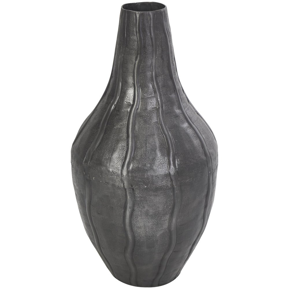 Deco 79 Metal Decorative Vase Snakeskin Inspired Centerpiece Vase with Dimensional Wavy Accents, Flower Vase for Home Decoration 7" x 7" x 13", Black