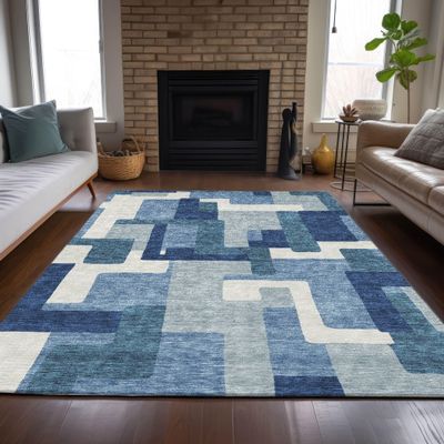 Addison Rugs Chantille ACN740 Blue 8' x 10' Indoor/Outdoor, Machine Washable, Easy Clean, Non Shedding, Bedroom, Living Room, Dining Room, Kitchen, Patio Rug