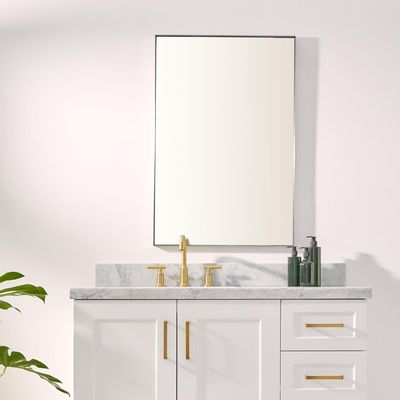 ARIEL Stainless Steel Frame Wall Mirror 20" x 30" inch, Premium Silver Backed Floating Glass Panel, Distortion Free, 2" Deep Set Frame, Square Corners, Vertical & Horizontal Hanging - Brushed Nickel