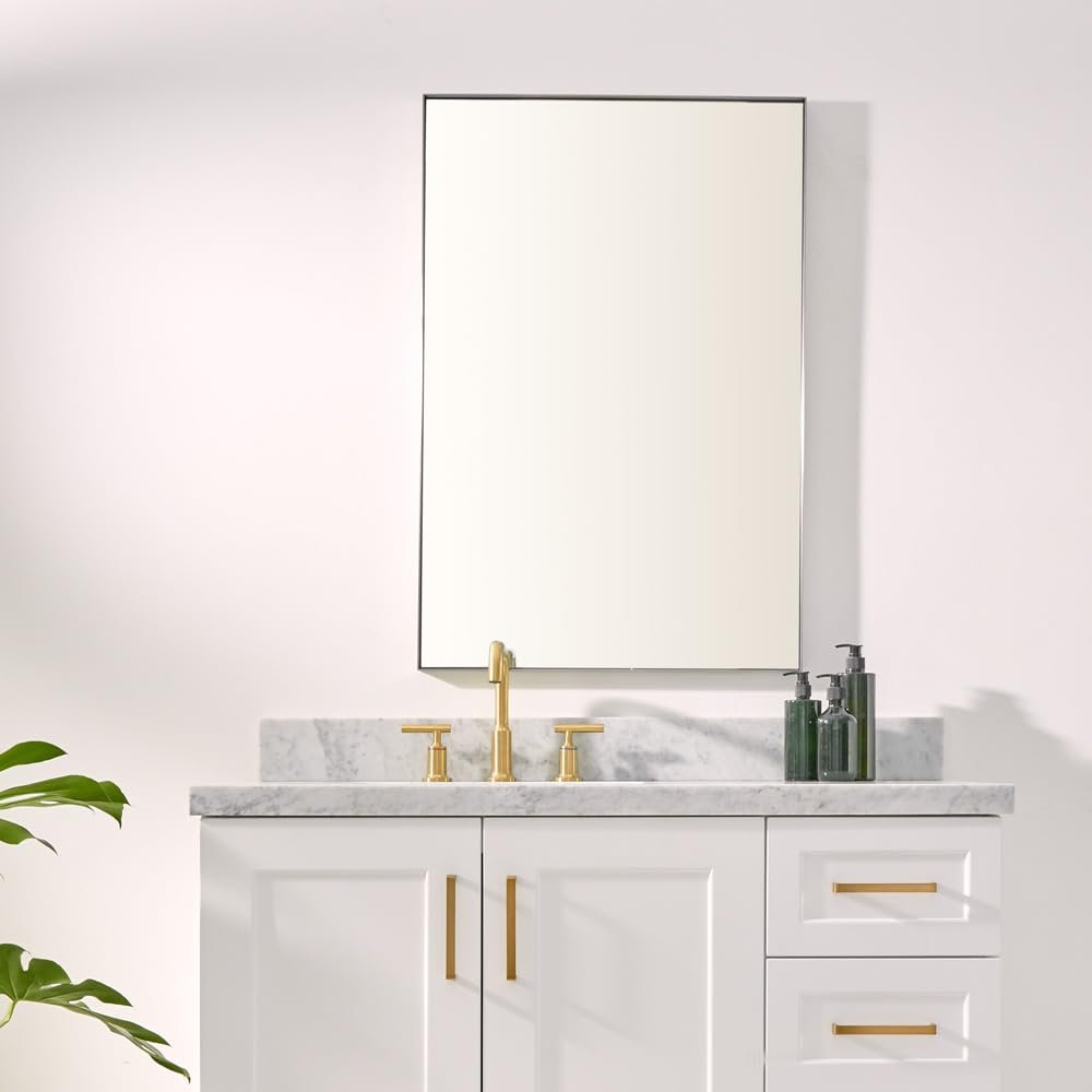 ARIEL Stainless Steel Frame Wall Mirror 20" x 30" inch, Premium Silver Backed Floating Glass Panel, Distortion Free, 2" Deep Set Frame, Square Corners, Vertical & Horizontal Hanging - Brushed Nickel