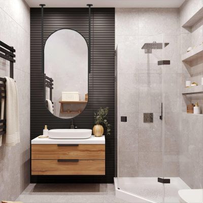 Ceiling Hanging Vanity Mirror, Bathroom Makeup Shaving Mirror Wall Mounted Mirror Floating Glass Mirrors for Living Room Bedroom Entryway, Black Oval Design (Size : 40cmx60cm)