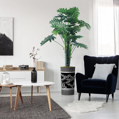 Artificial Tree in Elegant Black Floral Planter, Fake Philodendron Tree Silk Tree for Indoor and Outdoor Home Decoration - 70" Overall Tall (Plant Pot Plus Tree)