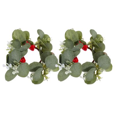 Operitacx 2pcs Artificial Leaf Candle Eucalyptus Wreaths for Wedding Table Centerpiece Valentine's Day Decor Rustic Greenery Berries Inner