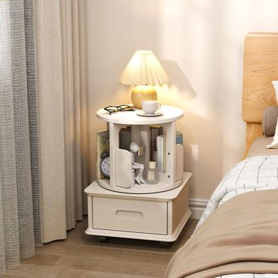 Bookshelf with Storage, Rotating Bookshelf Tower, Small Bookcase Bedside Table with Wheels, Wooden Bookcases, Bedside Storage Shelves, Suitable for Bedrooms, Living Rooms, Etc.