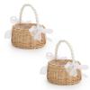 Wicker Rattan Flower Girl Basket Set of 2 Rustic Wedding Flower Girl Basket with Pearl Handle Small Flower Basket for Flower Girl Fairy Wedding Basket Handwoven Easter Baskets for Boys Girls Wedding view 1
