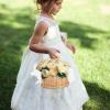Wicker Rattan Flower Girl Basket Set of 2 Rustic Wedding Flower Girl Basket with Pearl Handle Small Flower Basket for Flower Girl Fairy Wedding Basket Handwoven Easter Baskets for Boys Girls Wedding view 2
