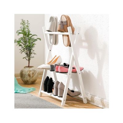 ATMRC Shoe Racks Folding Shoe Rack Wooden Save Space Shoe Shelf Storage Organizer for Entryway Living Room(White)