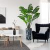 Artificial Tree in Contemporary Blue Stripe Patterned Planter, Fake Monstera Silk Tree for Indoor and Outdoor Home Decoration - 65" Overall Tall (Plant Pot Plus Tree) view 1